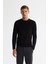 Erkek Siyah Bisiklet Çift Yaka Dokulu Pamuklu Triko Regular Fit Kazak A42Y5190 1