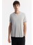 Erkek Açık Gri Bisiklet Yaka Bi-Stretch Soft Touch Basic Regular Fit T-Shirt B001031 5