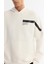 Erkek Ekru Kapüşonlu Pamuklu Baskılı Elastan Oversize Fit Sweatshirt A42Y1289 2