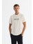Erkek Ekru Bisiklet Yaka Baskılı Elastan Regular Fit T-Shirt A42Y1007 1