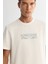 Erkek Ekru Bisiklet Yaka Baskılı Elastan Regular Fit T-Shirt A42Y1007 2