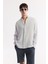 Erkek Buz Gri Düğmeli Yaka %100 Keten Comfort Fit Gömlek B002191 4