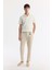 Erkek Bej Beli Lastikli %100 Keten Relaxed Fit Pantolon B003032 1