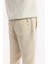 Erkek Bej Beli Lastikli %100 Keten Relaxed Fit Pantolon B003032 5