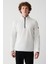 Erkek Beyaz Soğuğa Dayanıklı Yarım Fermuarlı Dik Yaka Polar Regular Fit Sweatshirt E001068 1