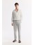 Erkek Gri Beli Bağcıklı Keten Karışımlı Chino Relaxed Fit Pantolon B003036 1