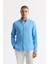 Erkek Mavi Düğmeli Yaka %100 Keten Comfort Fit Gömlek B002191 1