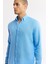 Erkek Mavi Düğmeli Yaka %100 Keten Comfort Fit Gömlek B002191 2