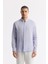 Erkek Lila Düğmeli Yaka %100 Keten Comfort Fit Gömlek B002191 1