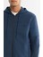 Erkek İndigo Kapüşonlu Pamuklu Fermuarlı Elastan Regular Fit Sweatshirt A42Y1264 2