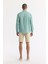 Erkek Mint Yeşil Düğmeli Yaka %100 Keten Comfort Fit Gömlek B002191 4
