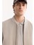 Erkek Açık Gri Bomber Yaka Süet Dokulu Mevsimlik Comfort Fit Mont B006045 2