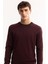 Erkek Bordo Bisiklet Yaka %100 Akrilik Dokulu Triko Regular Fit Kazak E005088 2