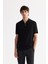 Erkek Siyah Polo Yaka Fermuarlı Rayon Triko Regular Fit T-Shirt A42Y5128 1
