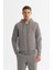 Erkek Gri Kapüşonlu Pamuklu Fermuarlı Elastan Regular Fit Sweatshirt A42Y1264 1