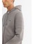 Erkek Gri Kapüşonlu Pamuklu Fermuarlı Elastan Regular Fit Sweatshirt A42Y1264 2