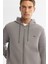 Erkek Gri Kapüşonlu Pamuklu Fermuarlı Elastan Regular Fit Sweatshirt A42Y1264 3