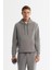 Erkek Gri Kapüşonlu Baskılı Elastan Regular Fit Sweatshirt A42Y1262 1