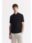 Erkek Siyah Kıvrılmaz Polo Yaka %100 Pamuk Basic Regular Fit T-Shirt B001032 1