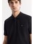 Erkek Siyah Kıvrılmaz Polo Yaka %100 Pamuk Basic Regular Fit T-Shirt B001032 2