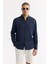 Erkek Lacivert Düğmeli Yaka %100 Keten Comfort Fit Gömlek B002191 5