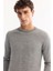 Erkek Gri Bisiklet Yaka Yün Karışımlı Triko Regular Fit Kazak B005013 2
