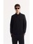Erkek Siyah Polo Yaka Pamuklu Basic Slim Fit Sweatshirt B001080 1