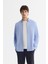 Erkek Mavi Düğmeli Yaka Hediye Kutulu %100 Pamuk Basic Regular Fit Gömlek B002034 3