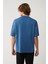 Erkek İndigo %100 Pamuk Bisiklet Yaka Baskılı Oversize Fit T-Shirt A41Y1038 4