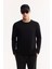 Erkek Siyah Bisiklet Yaka Viskon Karışımlı Bi-Stretch Basic Regular Fit Sweatshirt B001081 5