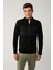 Erkek Siyah Dik Yaka Önü Desenli Teknik Kumaş Detaylı Fermuarlı Triko Mont A32Y6056 1