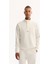 Erkek Ekru Dik Yaka Fermuarlı Pamuklu Bi-Stretch Regular Fit Sweatshirt A52Y1282 1