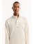 Erkek Ekru Dik Yaka Fermuarlı Pamuklu Bi-Stretch Regular Fit Sweatshirt A52Y1282 5