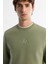 Erkek Yeşil Bisiklet Yaka Pamuklu Şardonlu Baskılı Regular Fit Sweatshirt B001033 2