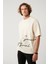 Erkek Bej %100 Pamuk Bisiklet Yaka Baskılı Oversize Fit T-Shirt A41Y1038 1