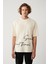 Erkek Bej %100 Pamuk Bisiklet Yaka Baskılı Oversize Fit T-Shirt A41Y1038 3