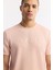 Erkek Pembe Bisiklet Yaka Baskılı Basic Regular Fit T-Shirt A41Y1167 2