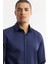 Erkek Lacivert Klasik Yaka %100 Pamuk Saten Kolay Ütülenen Slim Fit Gömlek B002006 2