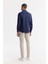 Erkek Lacivert Klasik Yaka %100 Pamuk Saten Kolay Ütülenen Slim Fit Gömlek B002006 4
