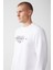 Erkek Beyaz İnterlok Kumaş Bisiklet Yaka Baskılı Sweatshirt A32Y1371 2
