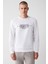 Erkek Beyaz İnterlok Kumaş Bisiklet Yaka Baskılı Sweatshirt A32Y1371 3
