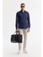 Erkek Lacivert Klasik Yaka %100 Pamuk Saten Kolay Ütülenen Slim Fit Gömlek B002006 7