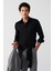 Erkek Siyah %100 Pamuk Klasik Yaka Saten Slim Fit Gömlek B002002 3