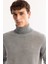 Erkek Gri Balıkçı Yaka Yün Karışımlı Triko Regular Fit Kazak B005014 2