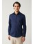 Erkek Lacivert %100 Pamuk Klasik Yaka Saten Slim Fit Gömlek B002002 1