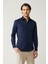 Erkek Lacivert %100 Pamuk Klasik Yaka Saten Slim Fit Gömlek B002002 3