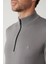 Erkek Gri Dik Yaka Deri Detaylı Fermuarlı Viskon Triko Regular Fit Kazak B005023 2