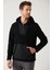 Erkek Siyah Kapüşonlu Yaka Garni Kumaş Detaylı Sweatshirt Polar A32Y1392 2