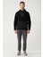Erkek Siyah Kapüşonlu Yaka Garni Kumaş Detaylı Sweatshirt Polar A32Y1392 7