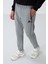 Gri Melanj Fermuar Cepli Standart Kalıp Jogger Erkek Eşofman Alt - 84651 8
